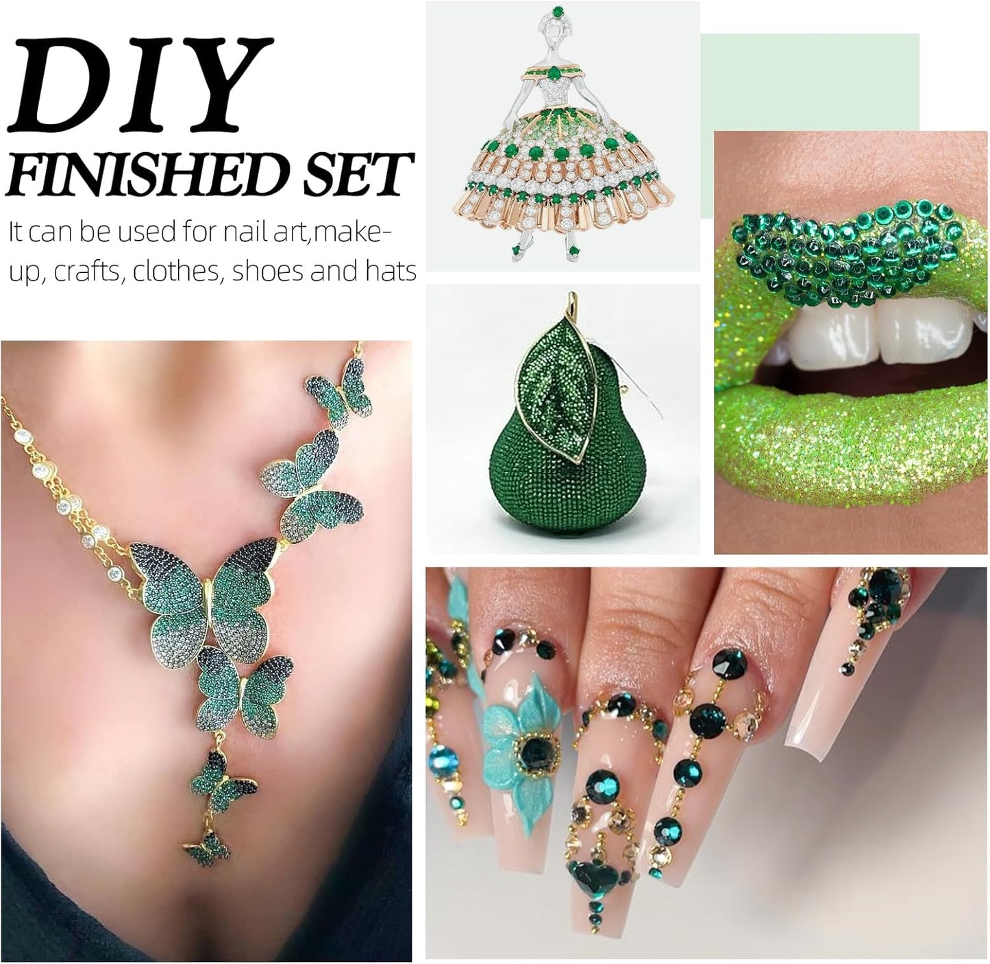 Green Flatback Rhinestones, Glass Rhinestones for Nail Art and Craft, Glue Fix, Loose Crystal Gemstones(Green, SS12, 2880pcs, 2.9-3.0mm)