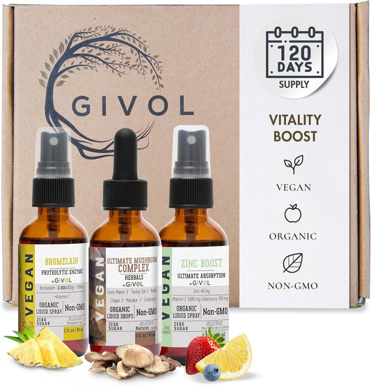 Digestive Harmony Bundle Liquid Vitamin Trio Mushroom Complex Lions Mane, Reishi, Maitake & Chaga, Zinc Picolinate & Bromelain | Non-GMO | Gluten Free | Sugar Free | 2 Fl Oz | 240 Days Supply