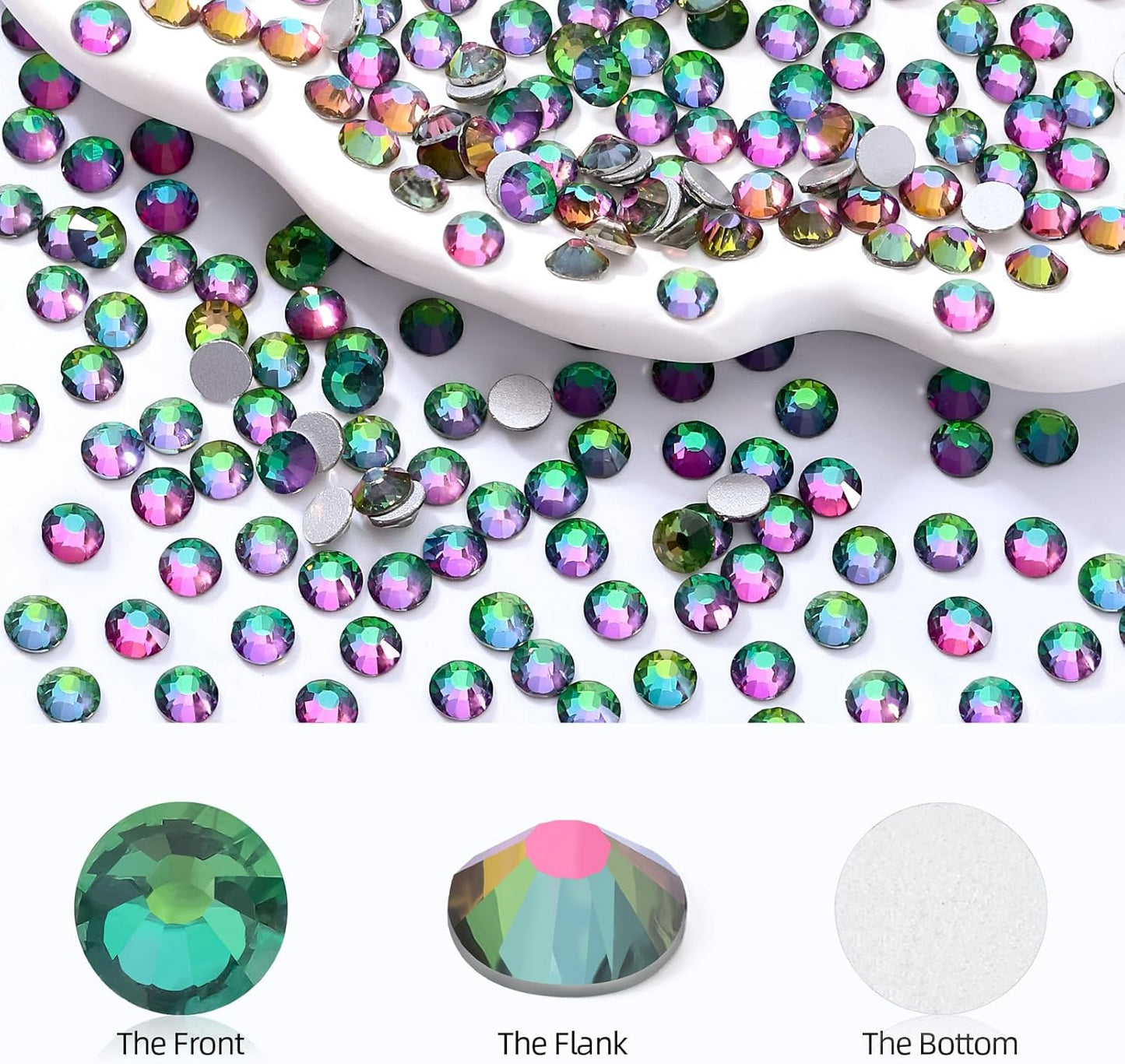 Green Volcano Flatback Rhinestones, Glass Rhinestones for Nail Art and Craft, Glue Fix, Loose Crystal Gemstones(Green Volcano, SS16, 2880pcs, 3.8-4.0mm)