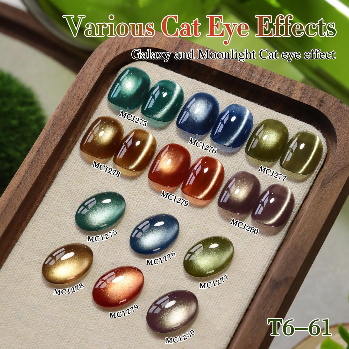 Double Rhythm Cat Eye Gel Nail Polish Set of 6 Same Color Same Bottle 0.5 Oz Shimmer Glitter with Magnet Holographic Reflective Magnetic UV Nail Polish Kit at Home (Green Navy Blue Black-T6-61)