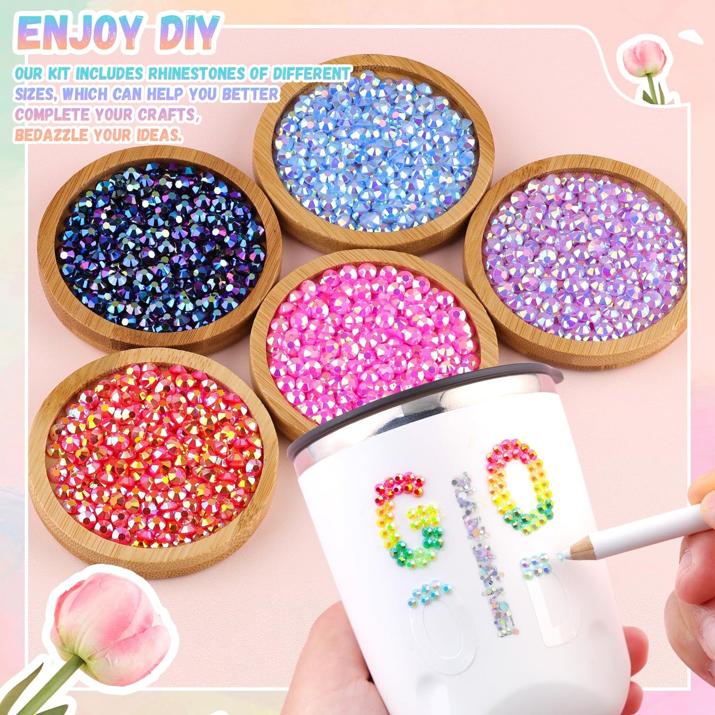 6600Pcs Resin Jelly Rhinestones with Tweezers for Crafting, Multi Colors 5mm Non Hotfix Flatback Gems, Bedazzling Crystal for DIY Crafts Clothing Tumblers Mugs Shoes Decor Nail Art