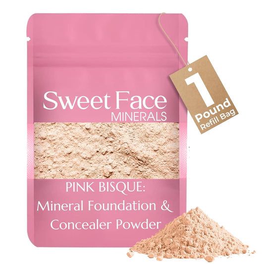 Foundation Powder Refill (Pink Bisque)(1 Pound Bag) By Sweet Face Minerals, Lightweight Mineral Loose Makeup Powder with SPF 20, Full Coverage Flawless Finish, Talc-free, Cruelty-Free, Refill Pouch