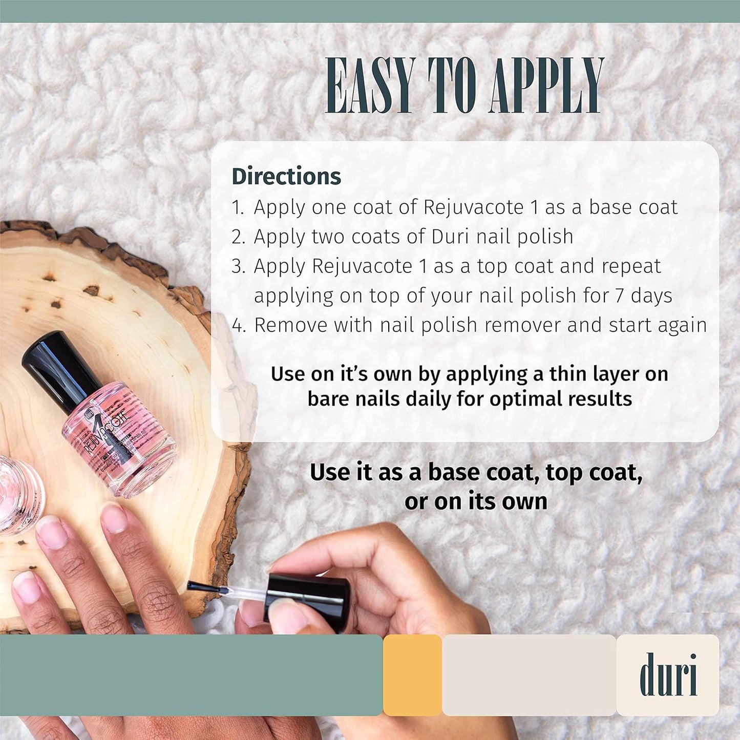 duri Rejuvacote 1 Nail Growth System - Original Maximum Strength Formula - Nail Strengthener and Nail Growth - Base and Top Coat - Pack of 2-0.45 fl. oz.