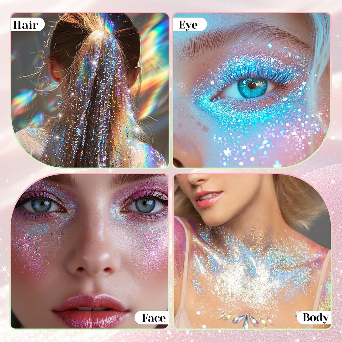 DAGEDA Roll-on Body Glitter,Holographic Eye Face Hair Glitter Gel for Festival Outfit Mermaid Accessories,Chameleon Color Body Shimmer Makeup Rave Outfits Accessories for Women 50ml(Dazzle)