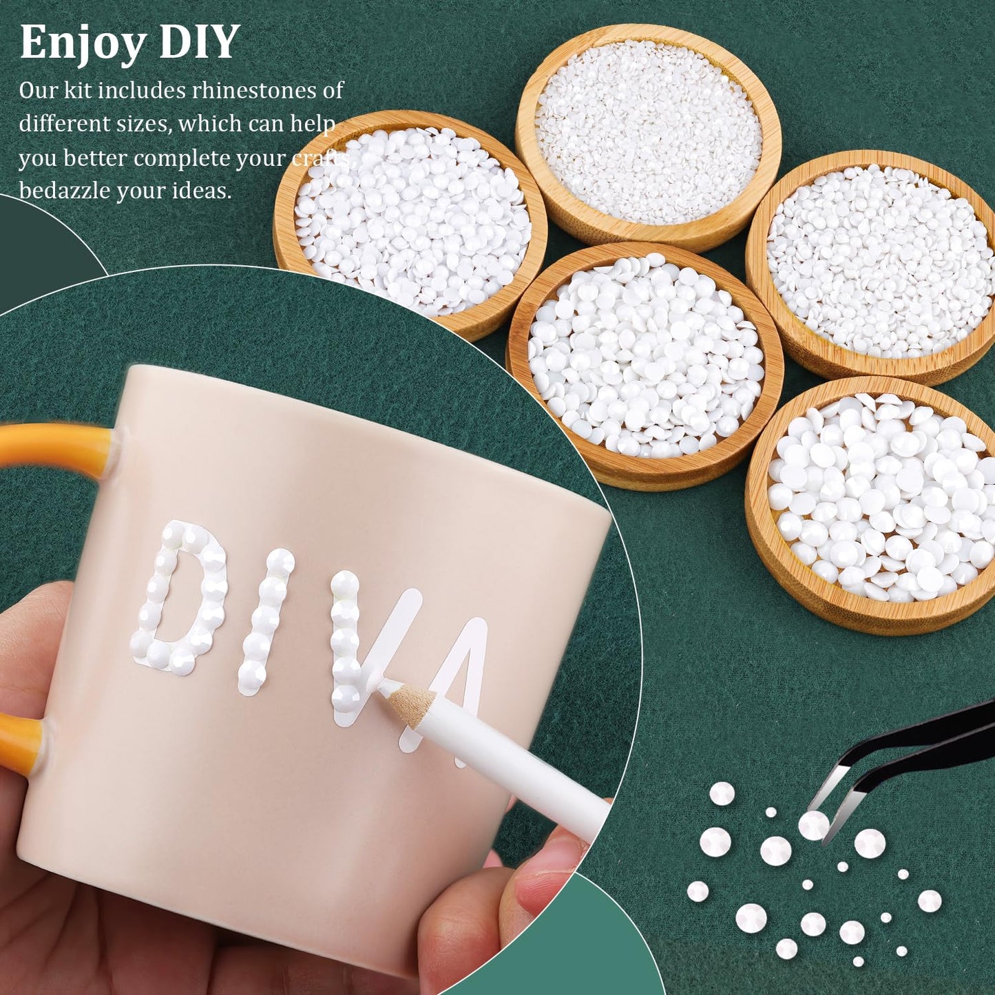 Resin Rhinestones for Crafting with B7000 Jewelry Glue, 1 Box White Flatback Crystals with 3Pcs 10ml Glue for Bedazzling Crafts DIY Nail Art Makeup，Non Hotfix Gems for Clothing Shoes