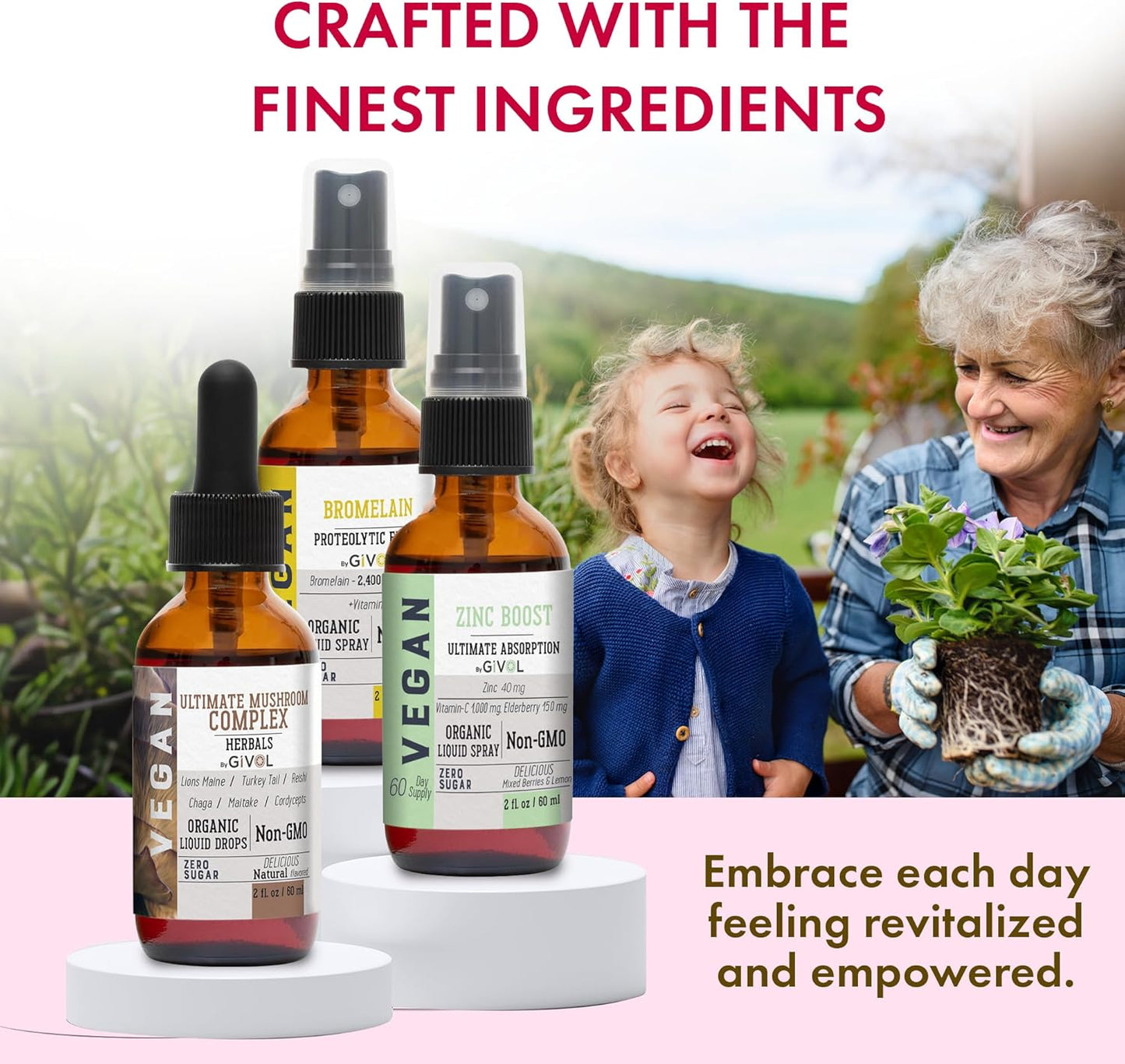 Digestive Harmony Bundle Liquid Vitamin Trio Mushroom Complex Lions Mane, Reishi, Maitake & Chaga, Zinc Picolinate & Bromelain | Non-GMO | Gluten Free | Sugar Free | 2 Fl Oz | 240 Days Supply