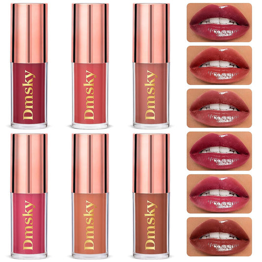 Dmsky Hydrating Glossy Lip Stain 6 Pack, Long-Lasting Lip Gloss Bulk Set, Lightweight Lip Tint with 6 Colors, Lip Gloss for Women and Girls Makeup