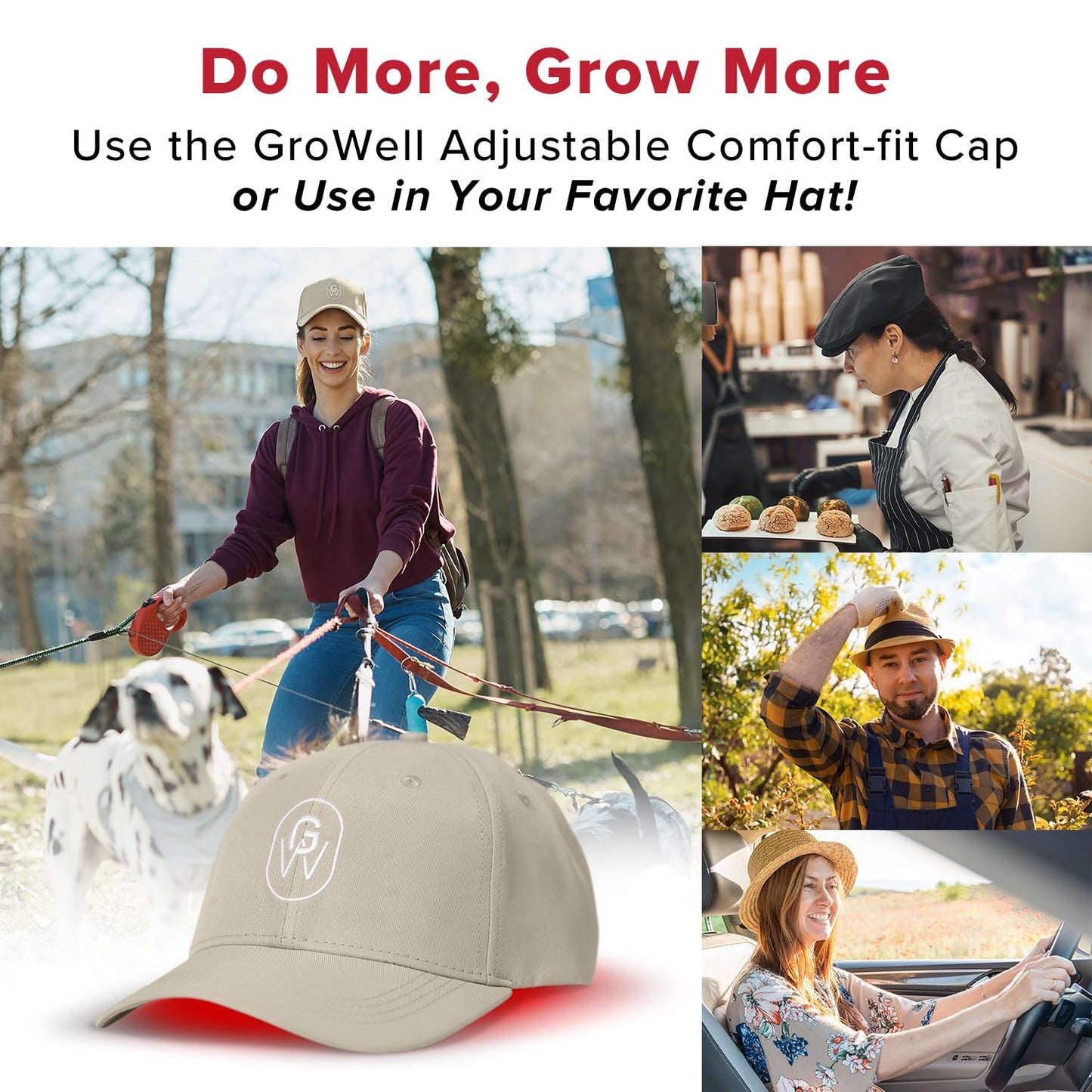 GroWell Red Light Therapy Hair Growth Cap – FDA Cleared Laser Treatment for Hair Regrowth and Reduced Shedding – LED & Laser Red Light Therapy Clinically Proven in Double-Blind Studies -Beige