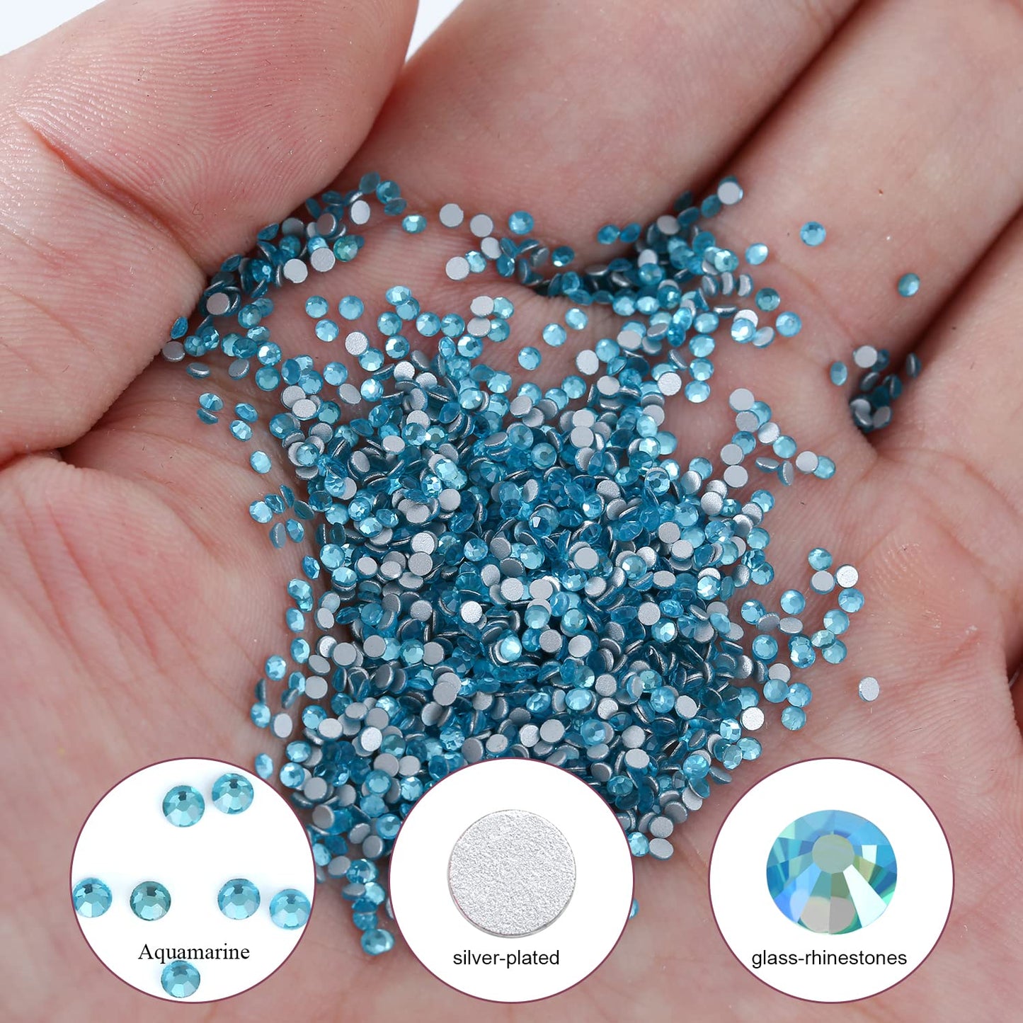 1440Pcs Aquamarine Crystal Rhinestones,Glass Flatback Rhinestones Small Gemstones for Nail Face Makeup Art Crafts Clothes Decoration -(SS4, 1.6mm,Aquamarine)