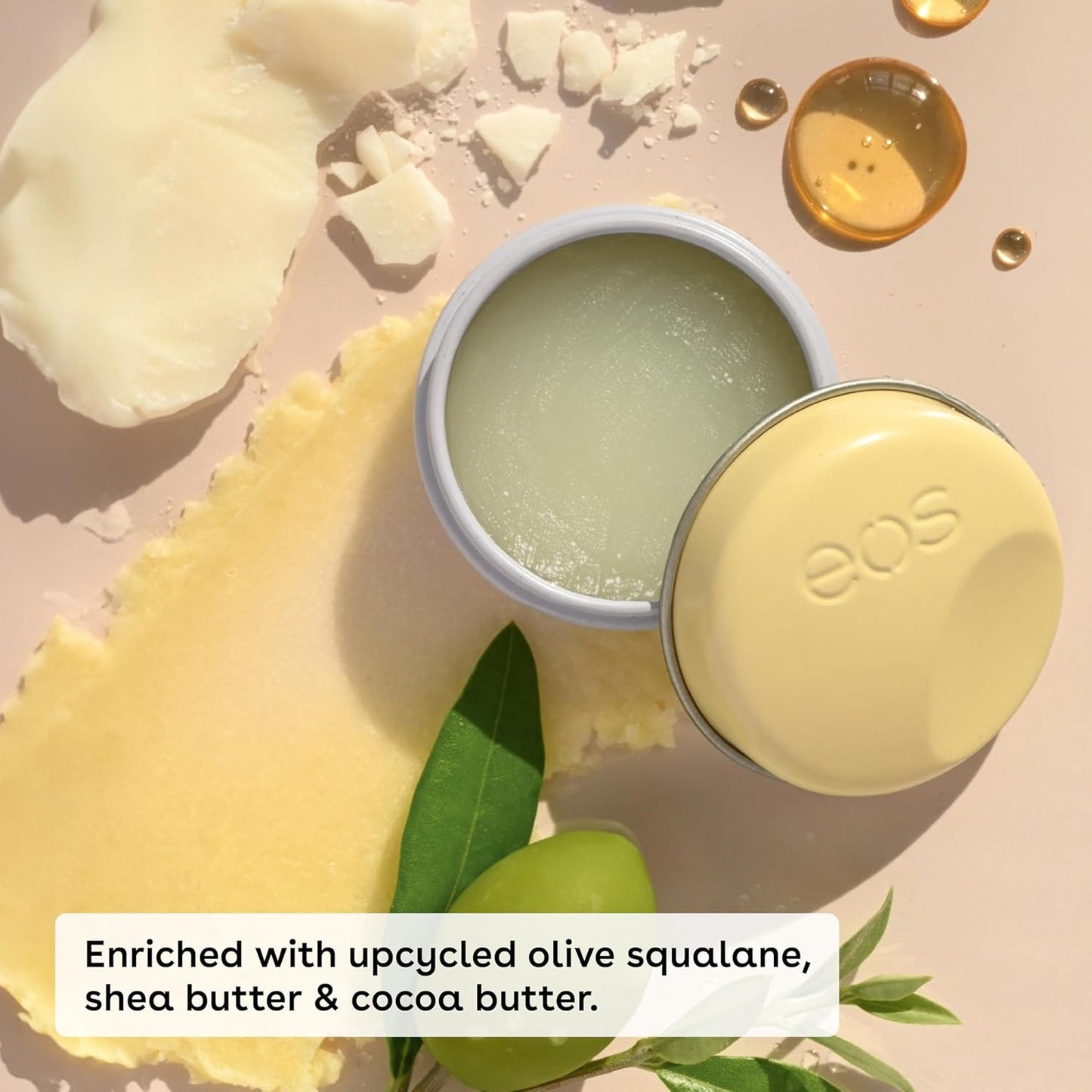 eos Plant-Based Vegan Lip Salve - Vanilla Bean, 100% Natural Formula, Cocoa Butter Lip Balm with Upcycled Olive Squalane, Cruelty-Free, 0.42 oz