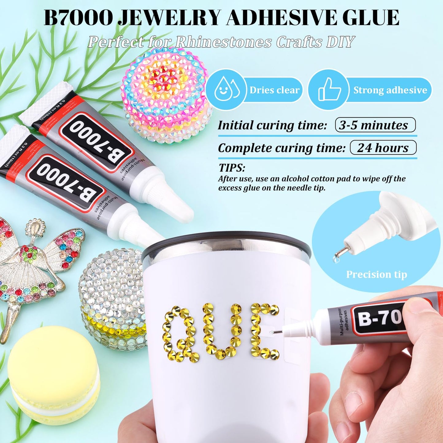 6000Pcs Resin Rhinestones for Bedazzling with 3Pcs B7000 Jewelry Glue, 1 Box Bright Gold Flatback Rhinestones for Crafting Crafts DIY, Crystals Gems for Clothing Shoes Tumblers Nail Art Makeup