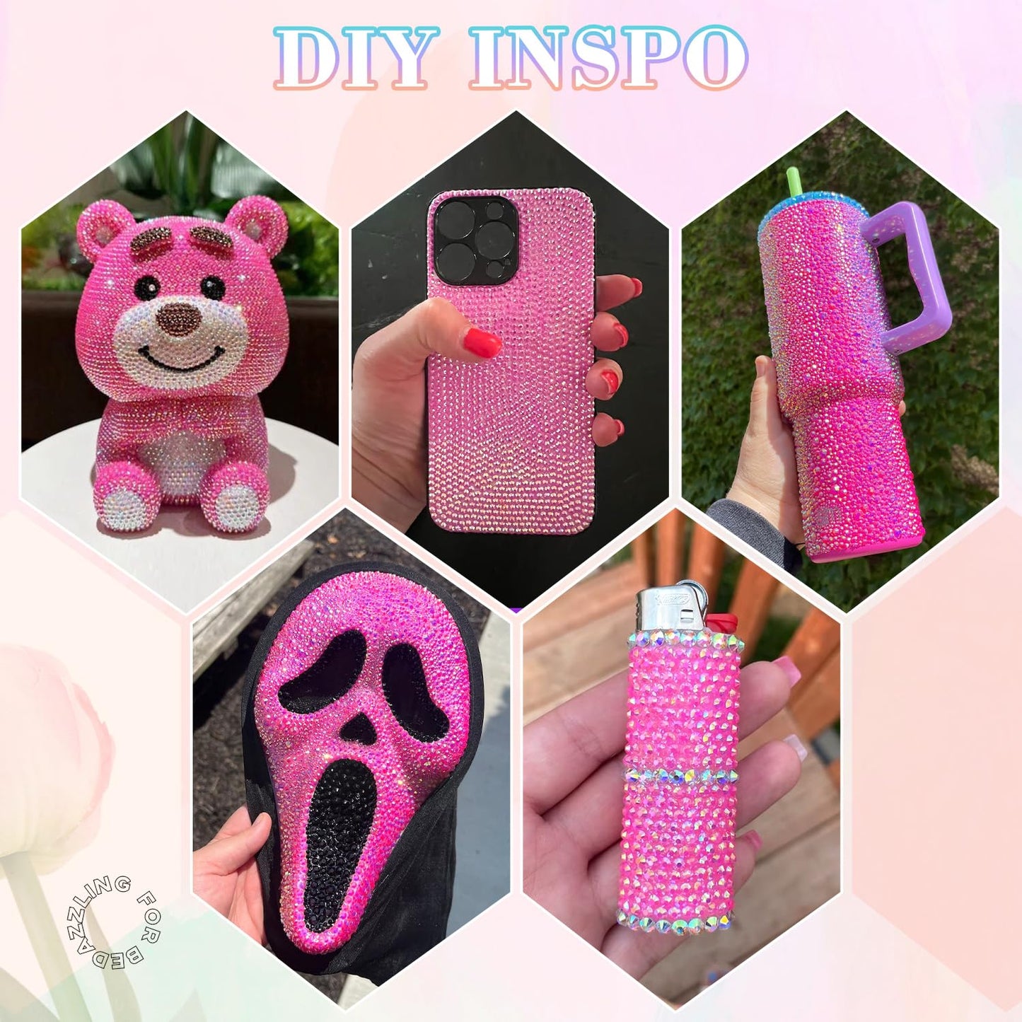 25000Pcs Resin Jelly Rhinestones with Tweezers for Crafting, 2-6mm Mixed Sizes (Hot Pink AB) Non Hotfix Flatback Gems, Bedazzling Crystal for DIY Crafts Clothing Tumblers Mugs Shoes Decor Nail Art