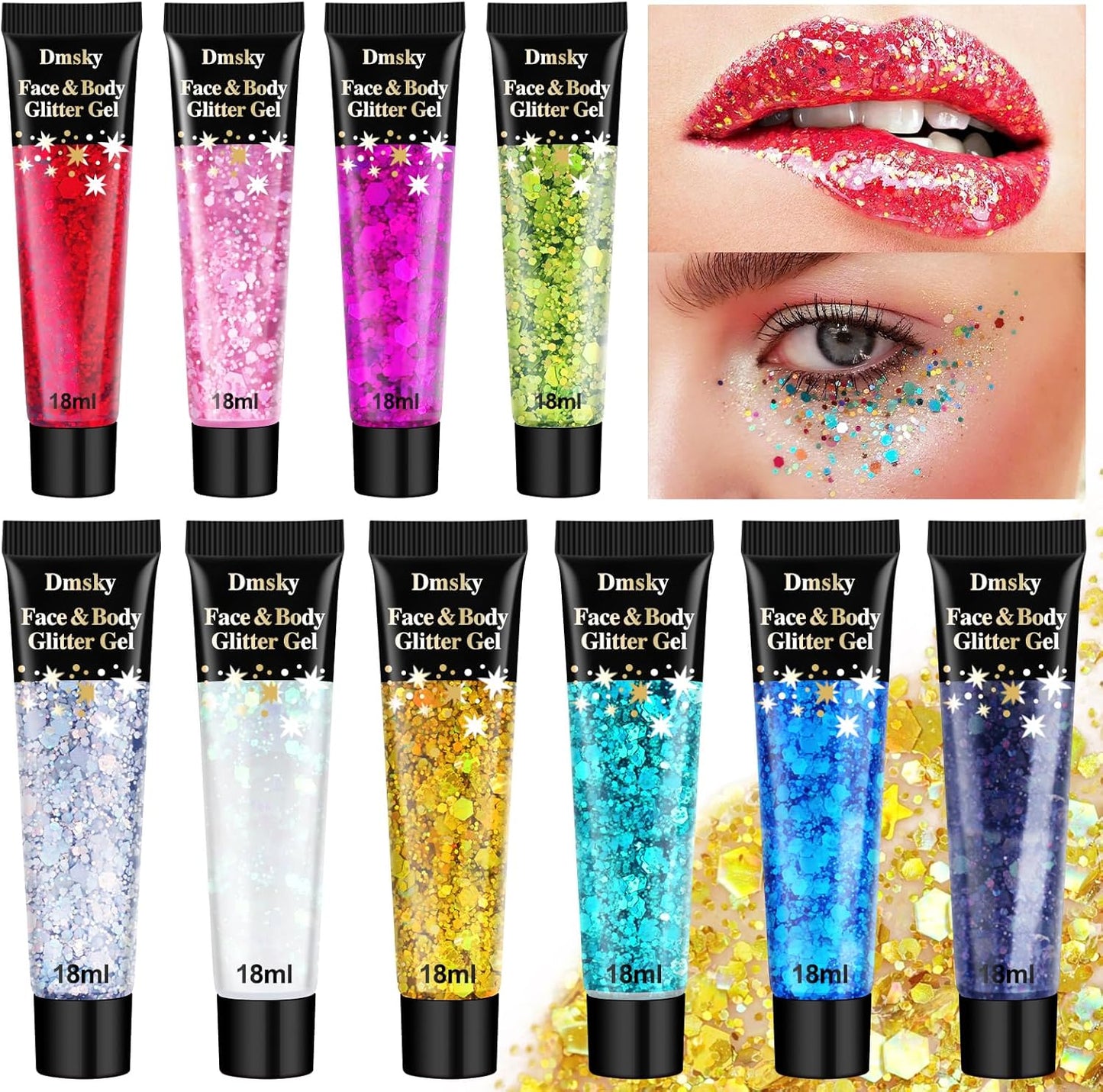 10 Colors Body Glitter,Face Glitter Makeup for Kids Women,Sparkly Chunky Hair Glitter for Eye Lip Hair Nails,Mardi Gras Glitter Makeup Face Paint,Singer Concerts Disco Rave Festival Accessories