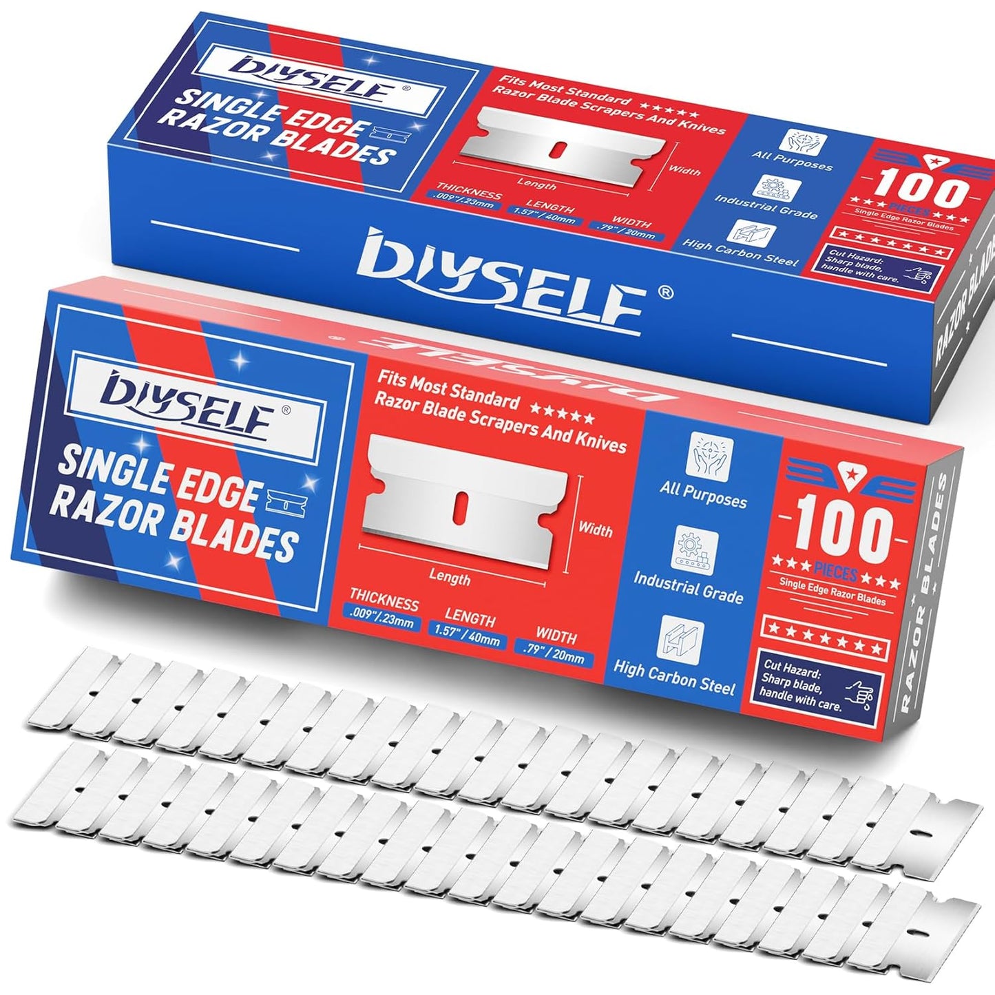 DIYSELF Single Edge Razor Blades, 200 Pcs - High Carbon Steel Razor Blades for Removing Decals, Stickers