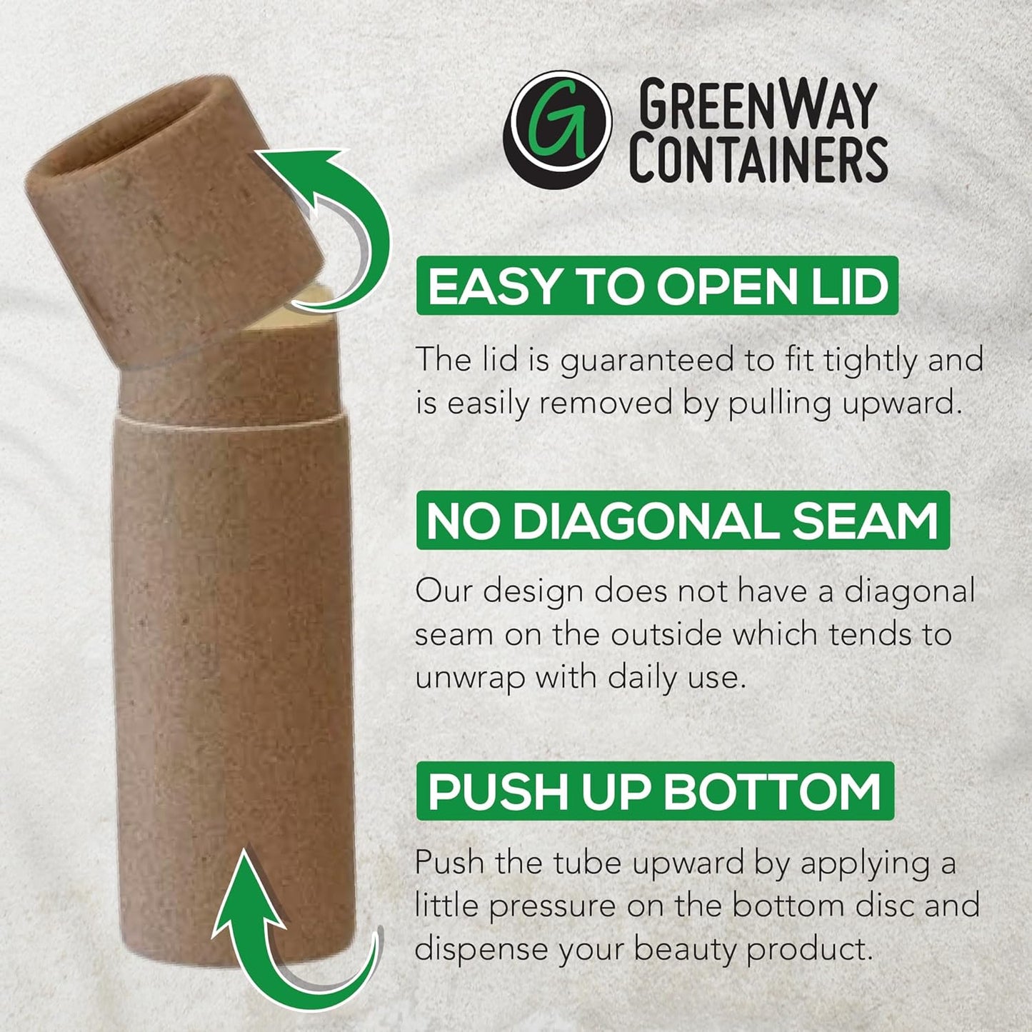 GreenWay 0.15oz / 4.25g Kraft Paperboard Lip Balm Tubes with Lids - 50 Pack Lip Gloss Tubes Refillable DIY Cosmetic Containers – Extra Thick Push-Up Bottom Lip Balm Containers - Brown