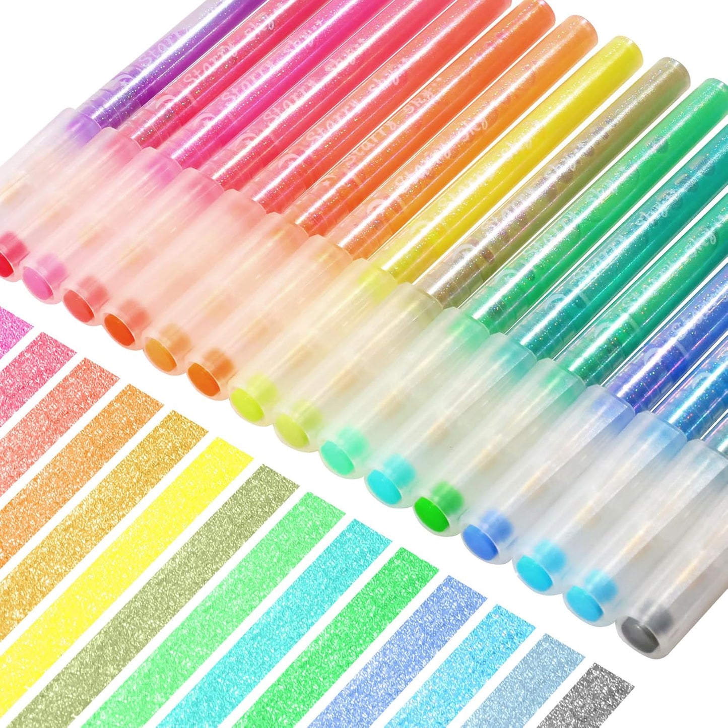 Glitter Highlighters, 16-Count, Chisel Tip Glitter Highlighters Assorted Colors, Sparkly Pastel Highlighter Markers for Adults Journaling Coloring Drawing Doodling