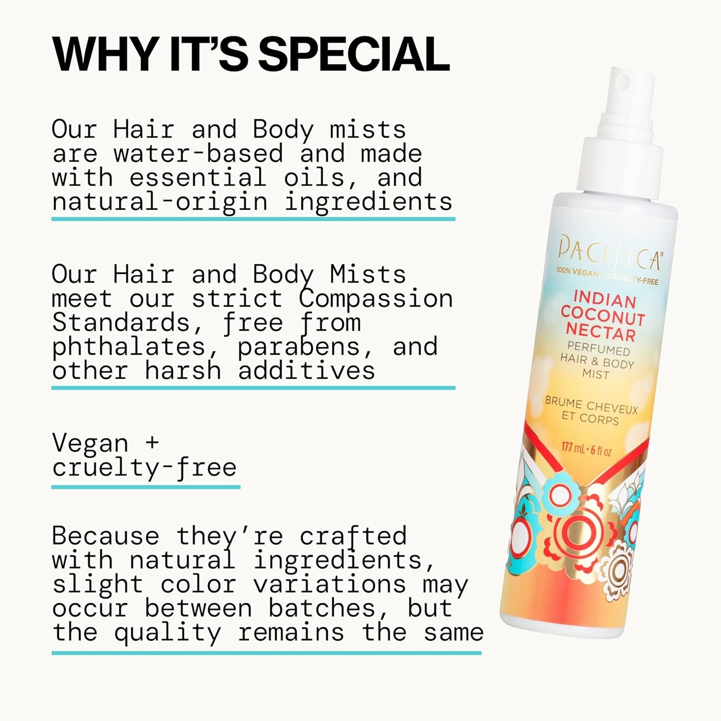 Pacifica Beauty, Indian Coconut Nectar Hair Perfume & Body Spray, Coconut and Creamy Vanilla Scent, Natural & Essential Oils, Alcohol Free, Clean Fragrance, Vegan & Cruelty Free