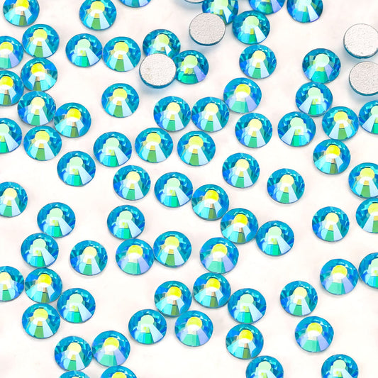 1440Pcs Aquamarine Ab Crystal Rhinestones,Glass Flatback Rhinestones Small Gemstones for Nail Face Makeup Art Crafts Clothes Decoration -(SS8,2.4mm,Aquamarine Ab)