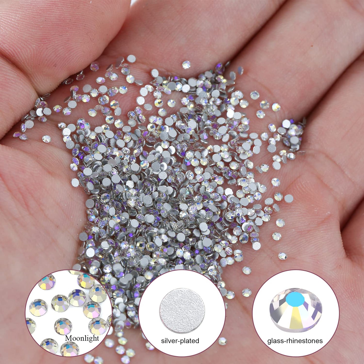 1440Pcs Moonlight Crystal Rhinestones,Glass Flatback Rhinestones Gemstones Mini for Nail Face Makeup Art Crafts Clothes Decoration -(SS6,2.0mm,Moonlight)