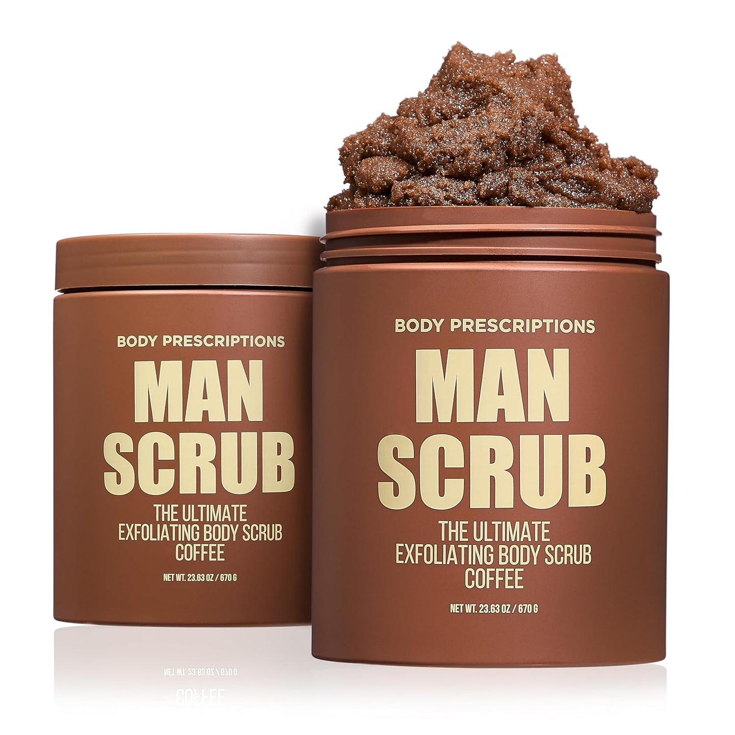 Body Prescriptions Men’s Exfoliating Body Scrub – Ultimate Skin Cleansing Wash in Jar with Twist-Top Lid, For All Skin Types, 21 Ounce (Pack of 2), Coffee