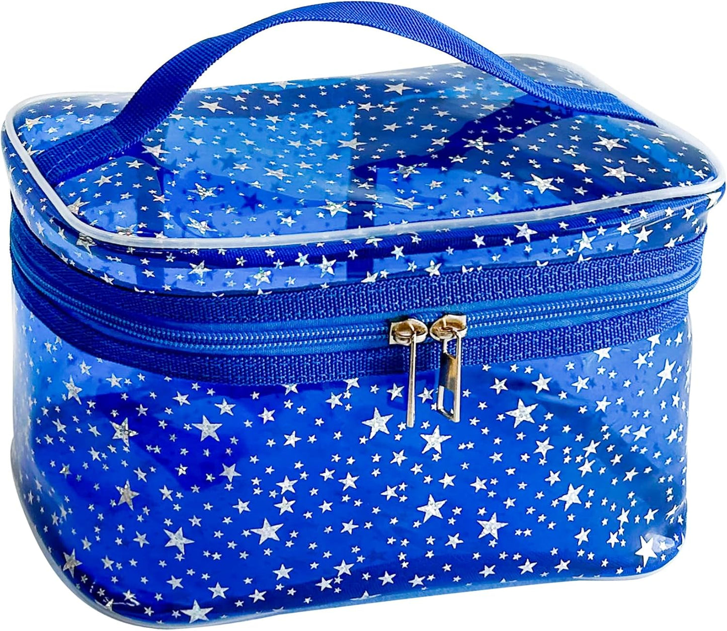 Holographic Makeup Bags Bulk,Clear Storage Bag Toiletry Pocket Portable Zippered Iridescent Pouch Waterproof Cosmetic Gift Bags for Women (Blue-L)
