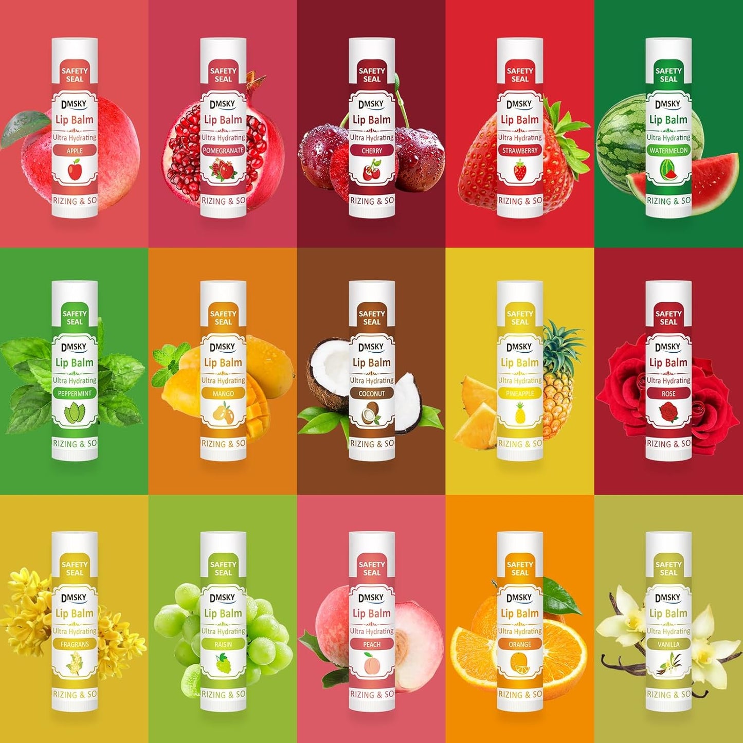 DMSKY Lip Balm 240 Pack, Lip Balm Bulk with Vitamin E and Coconut Oil, Moisturizing Lip Balm for Dry Cracked Lips-15 Flavors