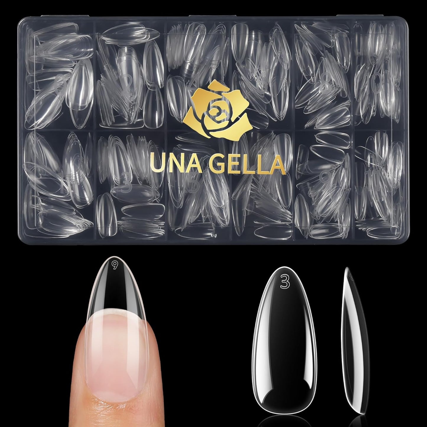 UNA GELLA Almond False Nails, 504pcs Soft Gel Tips, Clear, Medium, 12 Sizes, for Nail/Dip/Poly Extensions, Press On Nails
