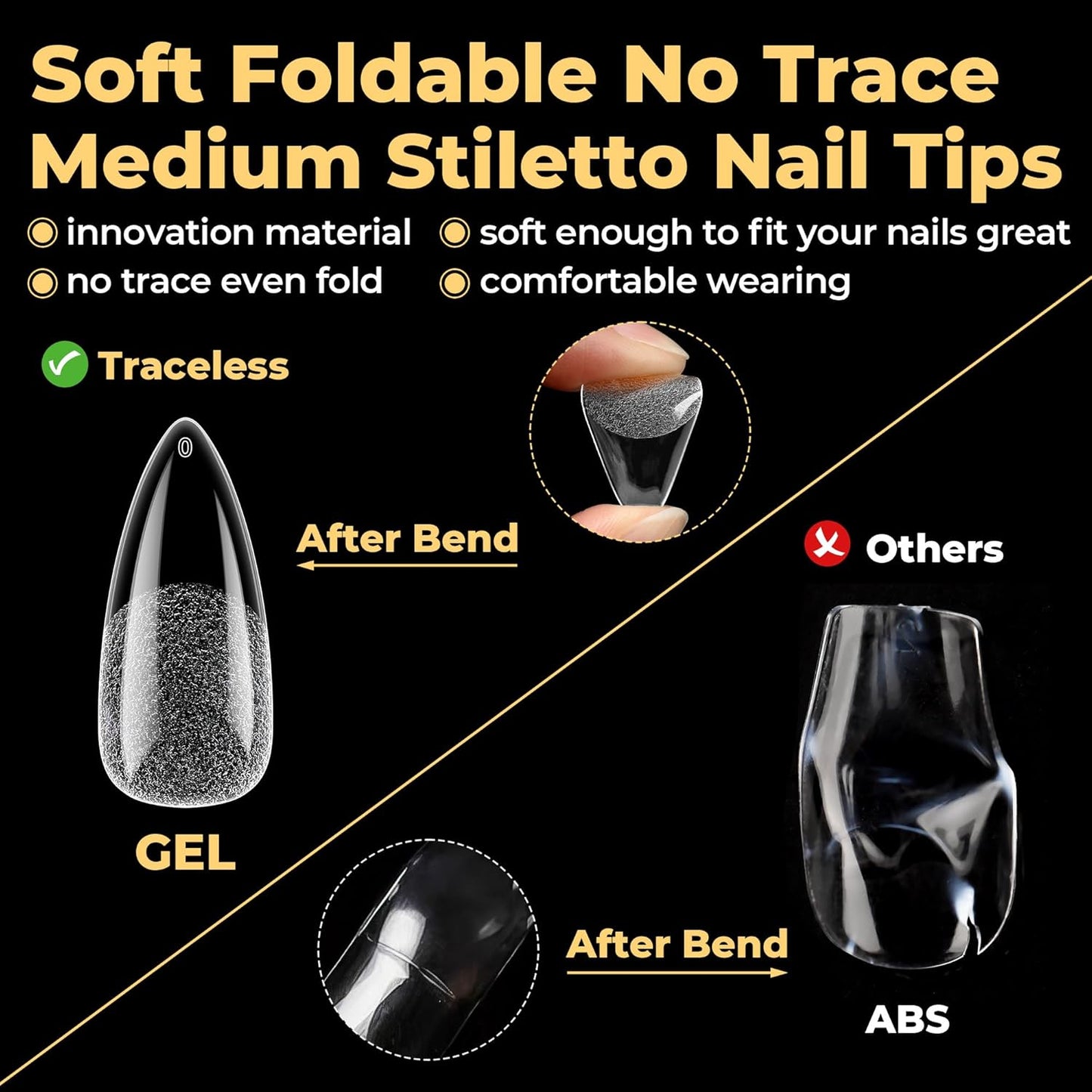 UNA GELLA Halloween Stiletto Press on Nails, 600 Pcs Medium Stiletto Nail Tips Almond Shape Pre Etched Full Cover Soft Gel Nails Tips for Nail Extensions Art DIY Salon 12 Sizes at Home