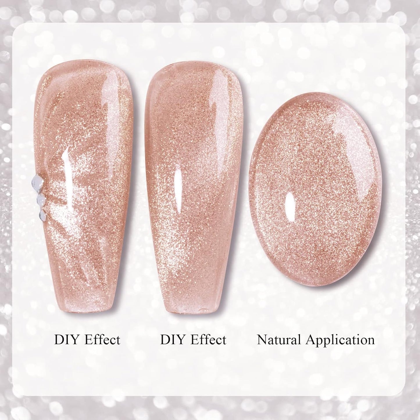 Imtiti Champagne Gold Gel Nail Polish,0.5fl oz Holographic 9D Cat eyes Glitter Magnetic Gel Polish UV Gel Nail Polish with Magnetic Stick for Nail Salon