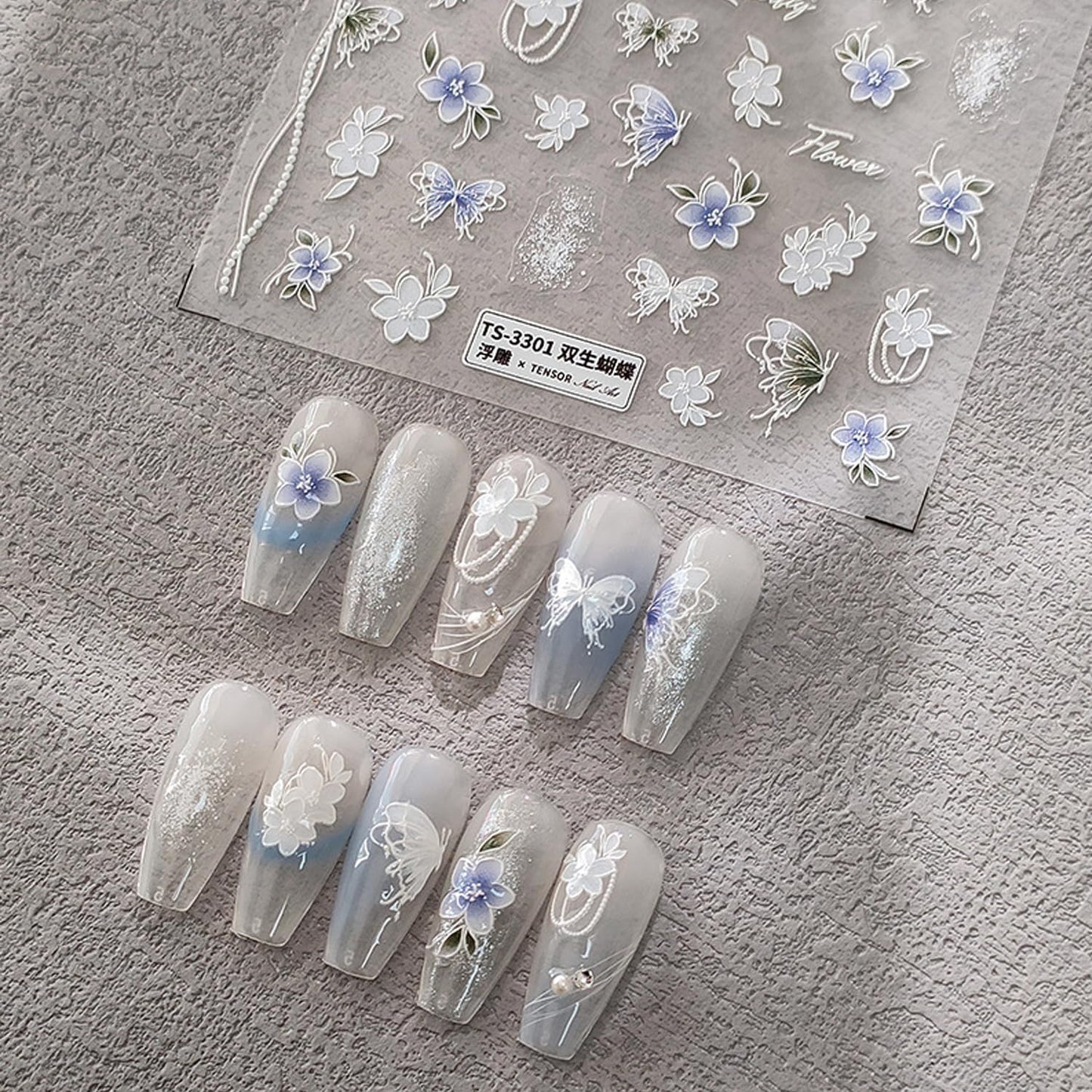 Flower Nail Stickers 5D Embossed Nail Art Stickers Decals Self-Adhesive Butterfly Floral Nail Supplies Spring Nail Art Design Decoration Accessories(1, Flower Butterfly)