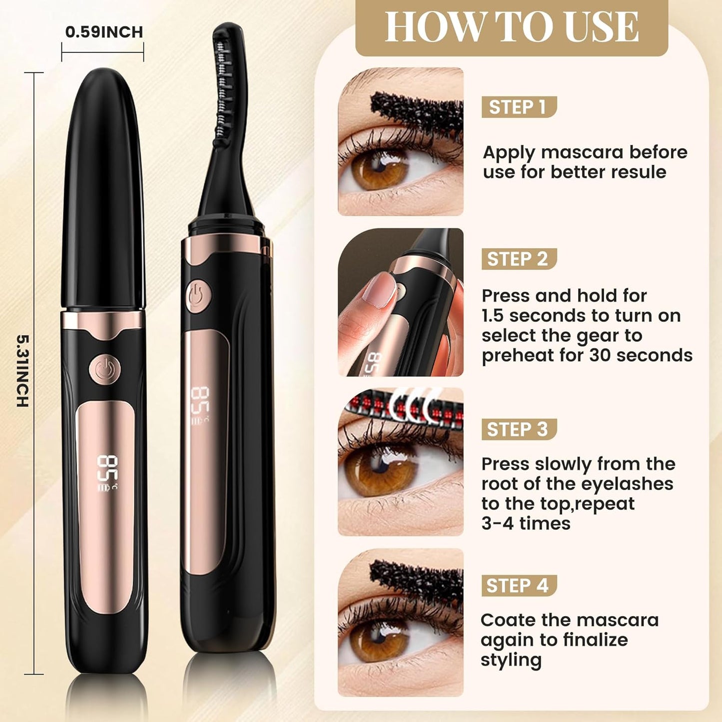 Heated Eyelash Curler, Best Selling Eyelash Curler, 10 Seconds Quick Heat - Lasts Long - with Led Display, use with Mascara, Suitable for Women and Girls