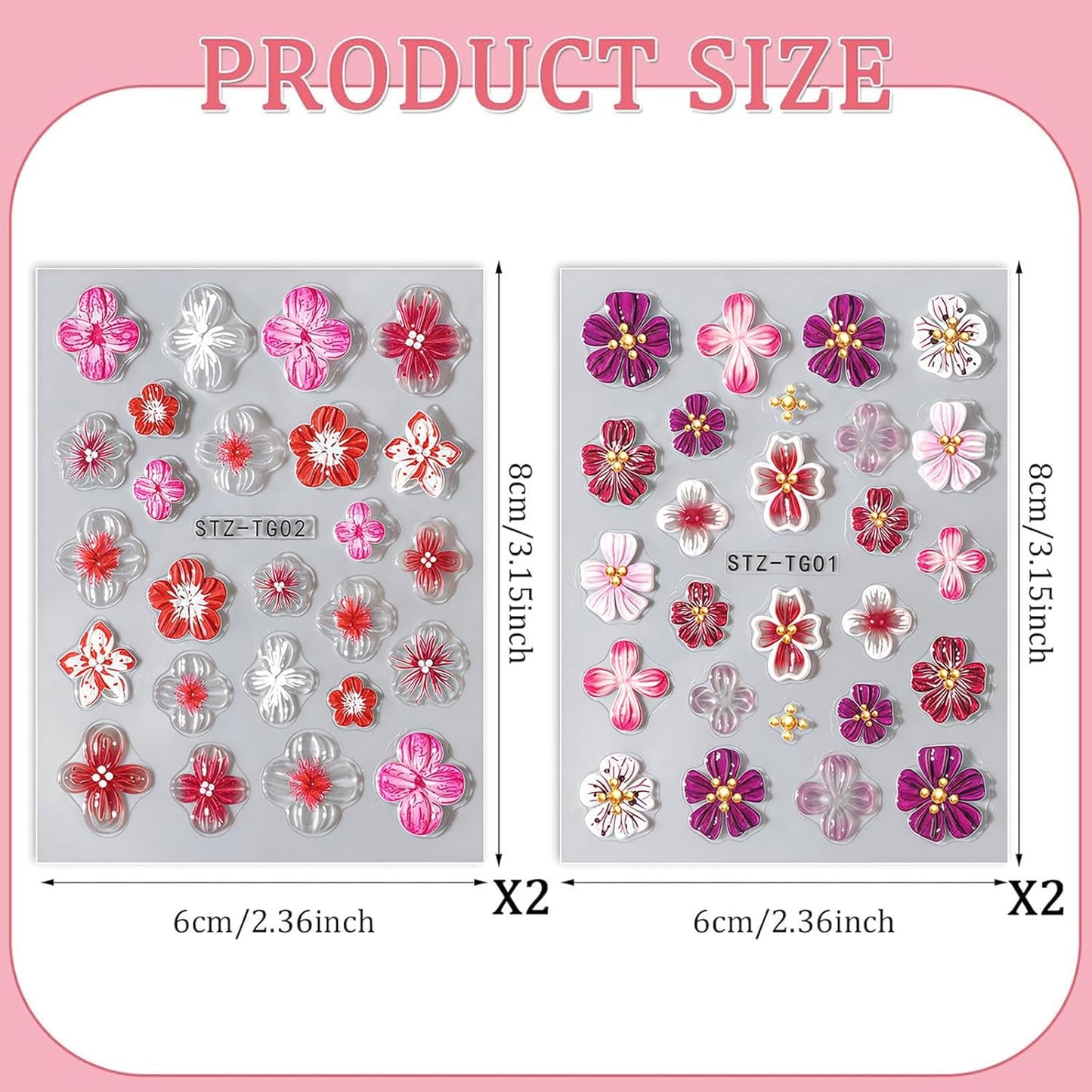 Flower Nail Art Stickers Decals, 4 Sheets 3D Self Adhesive Embossed Flower Nail Decals Nail Art Supplies Designs, Floral Nail Accessories for Women Girls