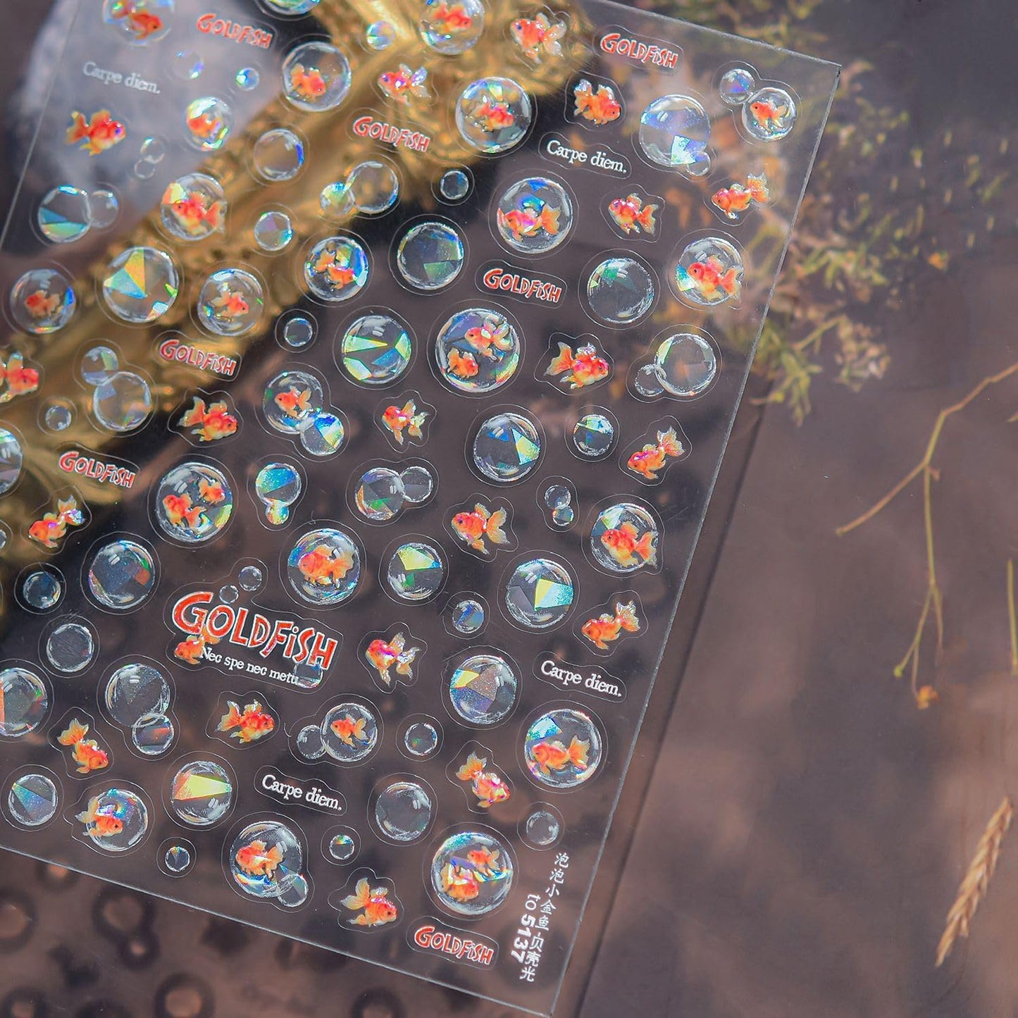 Goldfish Nail Art Stickers Sparkly Koi Fish Nail Stickers 5D Embossed Bubbles Chinese Style Manicure Decals Accessories Shell Light Goldfish Adhesive Slider for Women DIY Nail Art Decorations