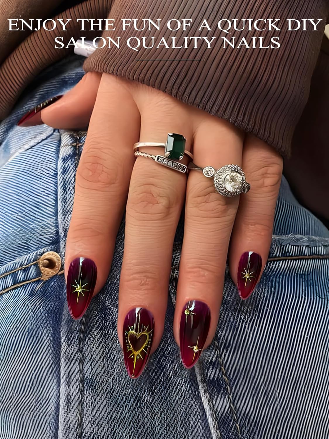 EBANKU 24PCS Semi-Cured Gel Nail Polish Strips, Self Adhesive Gel Nail Art Sticker, Waterproof Gel Nail Wrap Stickers with Nail File and Stick(Glitter Star-2)