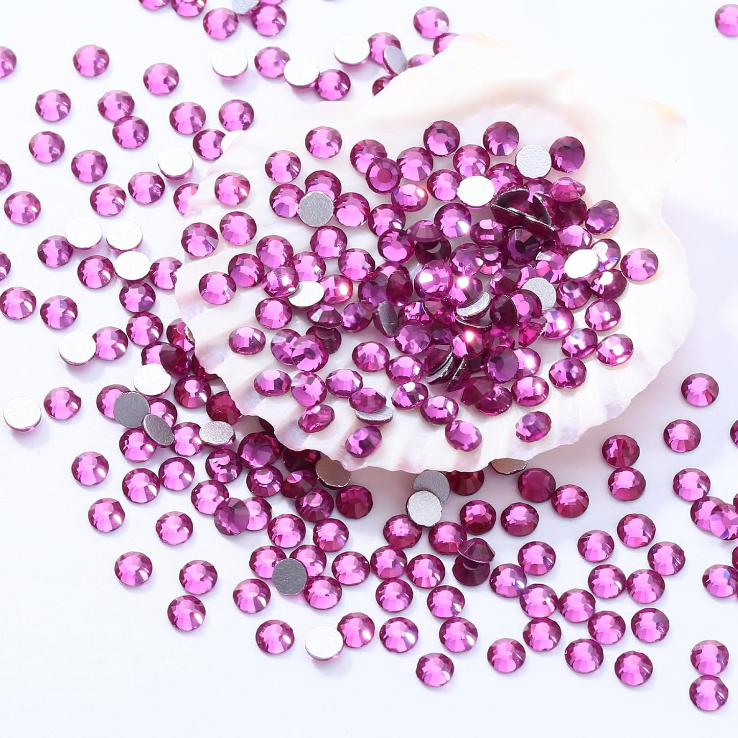 Fuchsia Flatback Rhinestones, Glass Rhinestones for Nail Art and Craft, Glue Fix, Loose Crystal Gemstones(Fuchsia, SS10, 1440pcs, 2.7-2.8mm)
