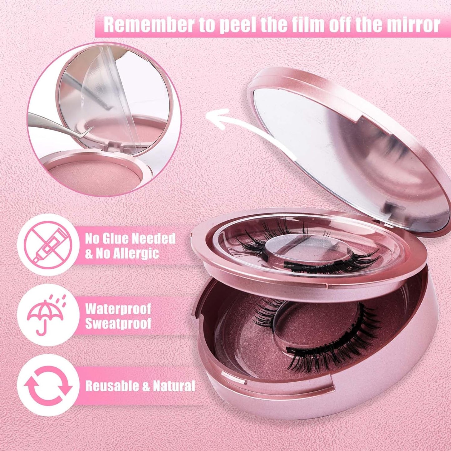 FADLASH Magnetic Eyelashes with Applicator 2 Pairs Waterproof Reusable Cat Eye Magnetic Lashes Natural Look Easy to Wear and Remove, Black (806+H3)