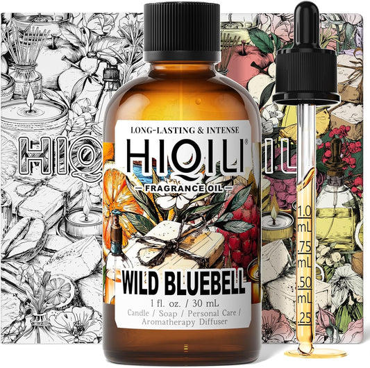 HIQILI Wild Bluebell Fragrance Oil for Candles, Soaps Making, Inspired by J-M.Lone Wild-Blubell, and More DIY Projects, Diffuser, Green Scents for Closets, Drawers - 1 Fl Oz