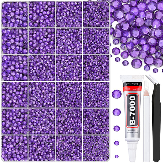 30000Pcs Dark Purple Rhinestones for Bedazzling with B7000 Jewelry Glue, Bedazzler Kit Flatback Gems, Resin Rhinestones for Crafting Crafts Clothing Shoes Fabric Nail Art Assorted Size 2/3/4/5/6mm