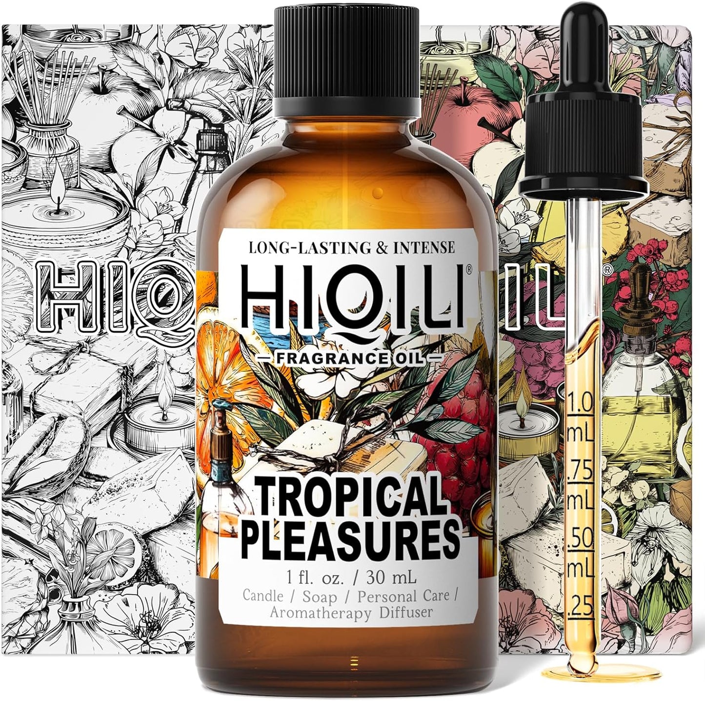 HIQILI Tropical Pleasures Fragrance Oil for Diffuser, Inspired by Est.Lau-der Plea.Exotic, Candle & Soap Making, DIY Perfume & Body Scrubs, Long-Lasting Fruity Floral Aroma - 1 Fl Oz