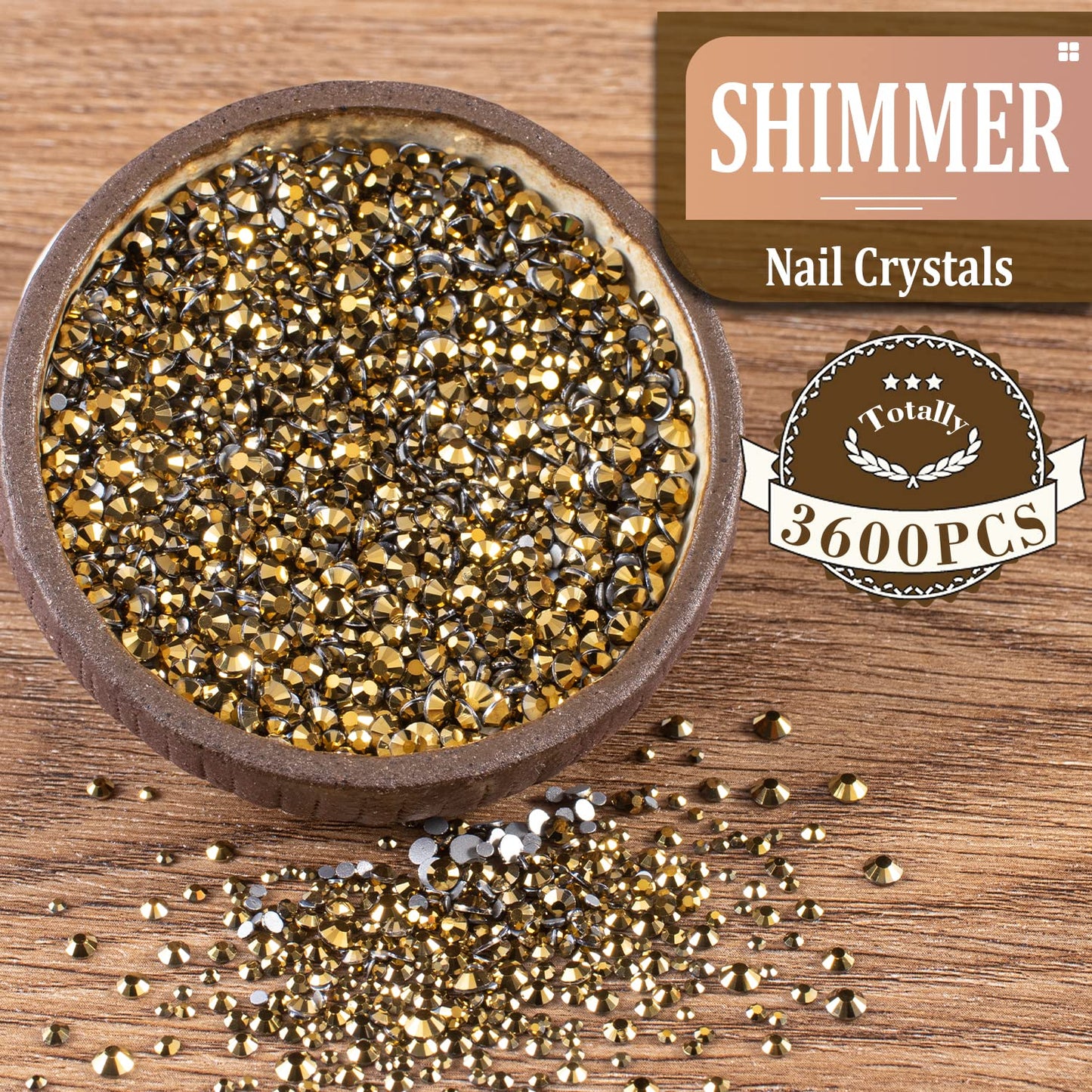 3600pcs Glass Mineral Gold Nail Rhinestones 6 Sizes(1.8/2/2.4/2.8/3/4mm) Flatback Crystal Nail Charms Jewels Decoration for Nail Art and Crafting, Tweezer and Pickup Pen included