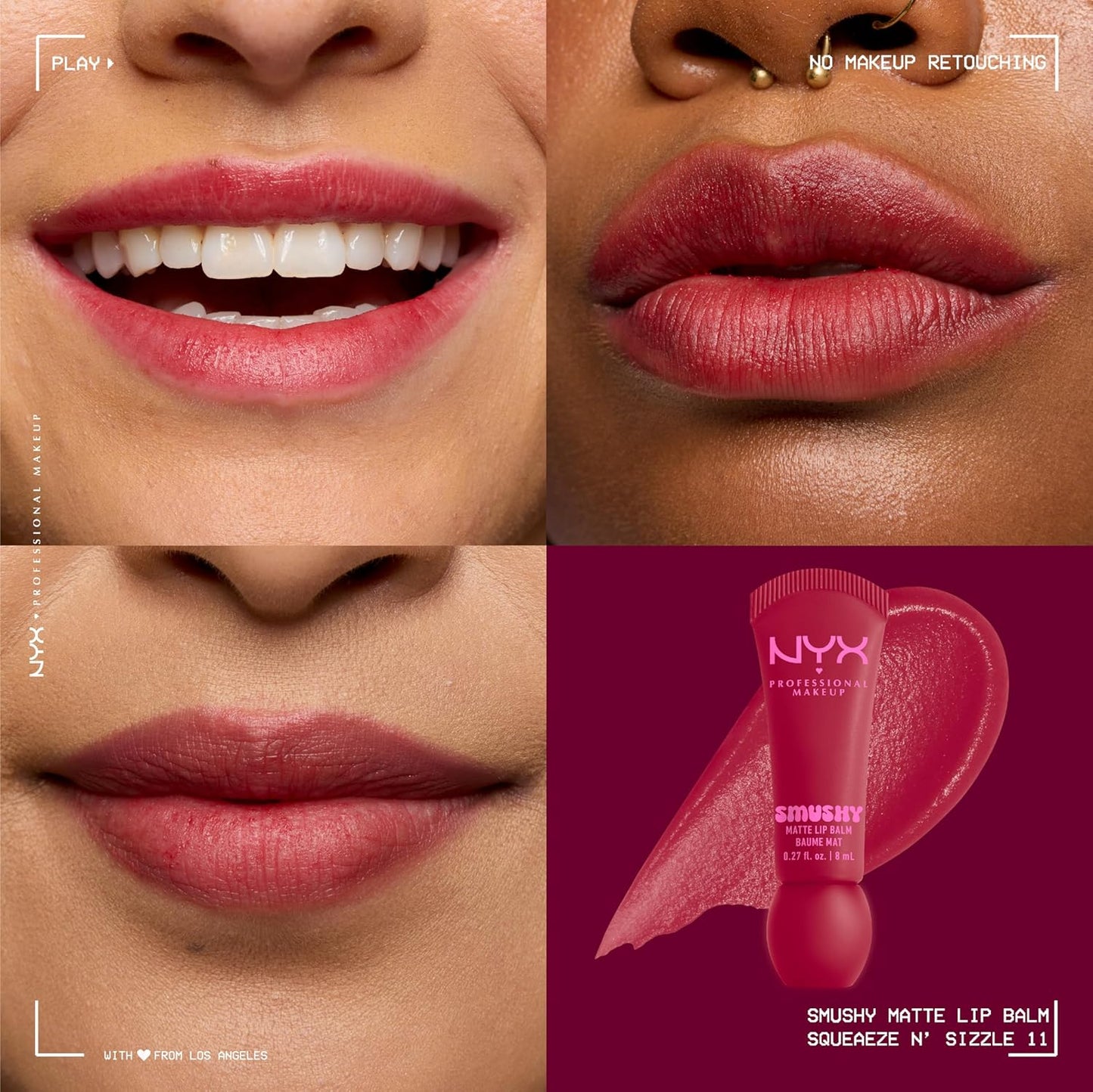 NYX PROFESSIONAL MAKEUP Smushy Matte Lip Balm, Tinted Lip Moisturizer with Soft, Matte Finish - Squeeze N' Sizzle (Cherry Red)